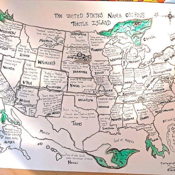 USA Handmade Map cartography painting watercolor pen & ink Earth Day - Picture 5 of 16